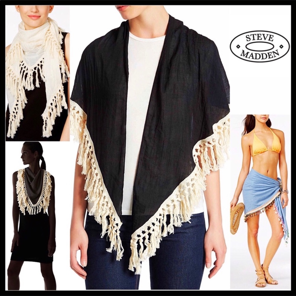 STEVE MADDEN WRAP TASSEL FRINGE COVERUP CAPE A2C - Picture 5 of 5